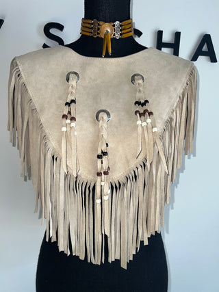 Tan 3 Bead Fringe Poncho - The Vault by Sacha