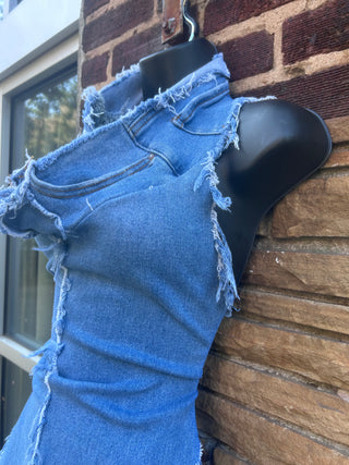 Custom Blue Distressed Halter Top