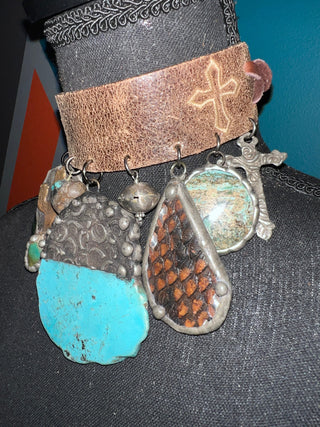 Turquoise + Cross Handmade Choker