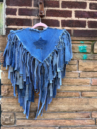 Custom Vintage Levi Denim Fringe Poncho