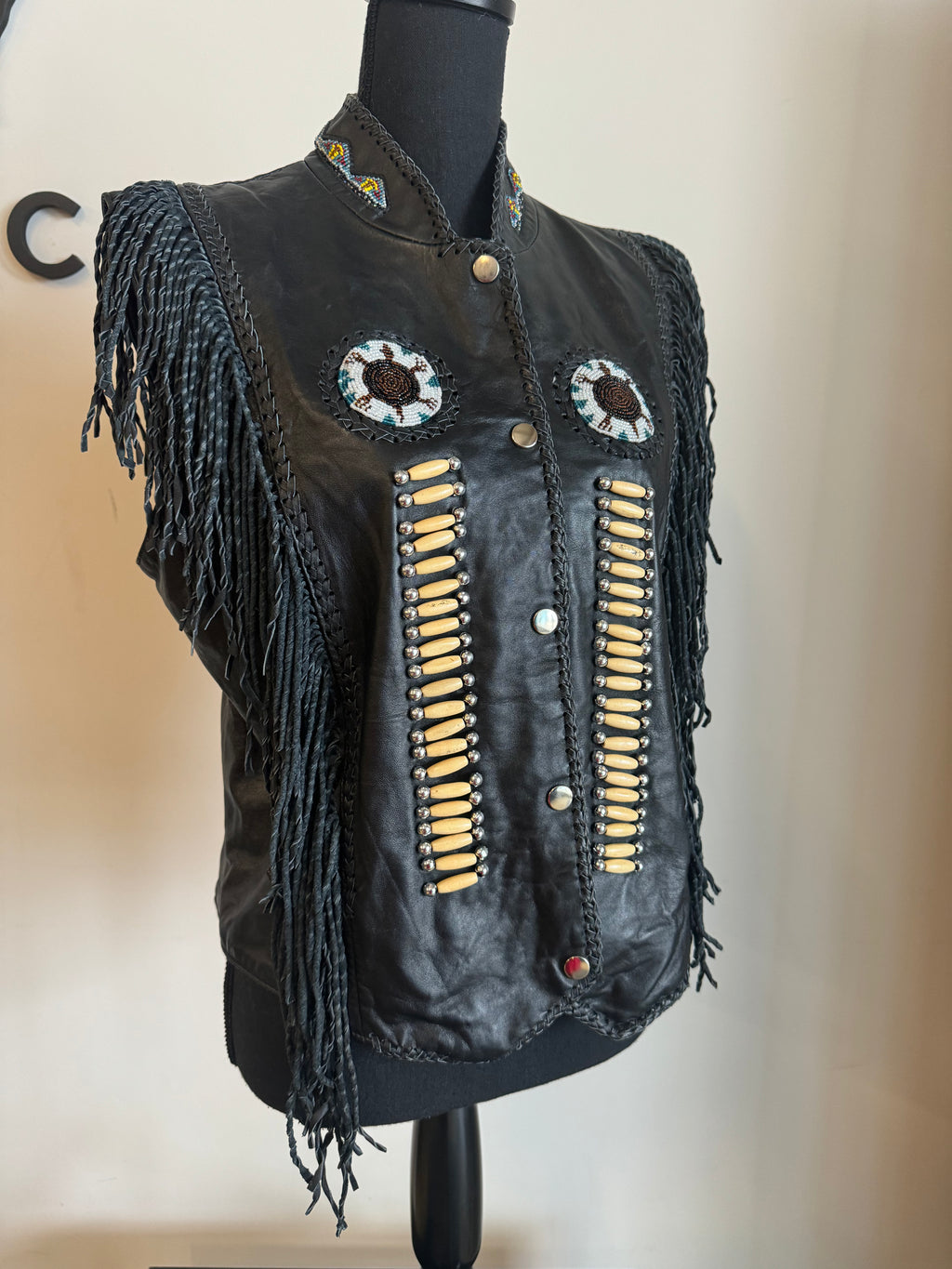 Twist Beaded Neck Leather Vest - The Vault by Sacha