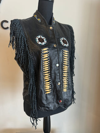 Twist Beaded Neck Leather Vest - The Vault by Sacha