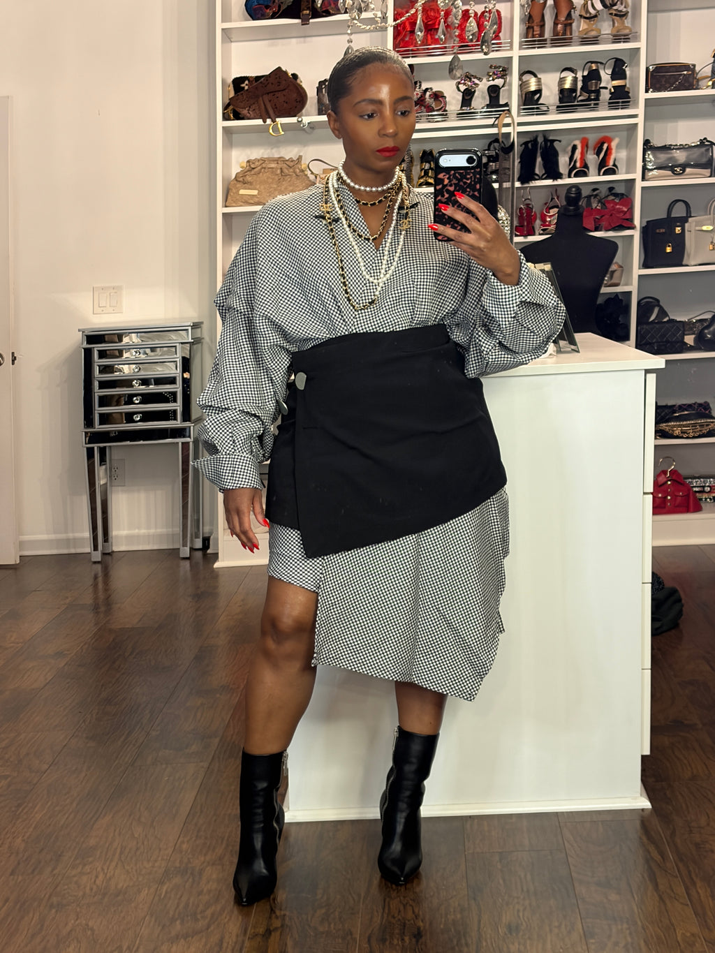 Two piece Checkered Wrap Dress Set - The Vault by Sacha