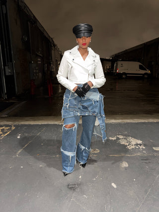 White Leather Cropped Biker