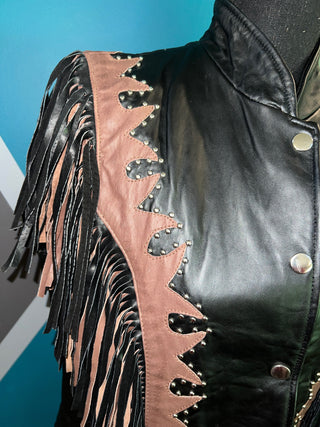 Genuine Leather + Fringe Studded Vest