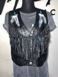 Hand Painted Beaded Fringe Leather Vest | L - The Vault by Sacha