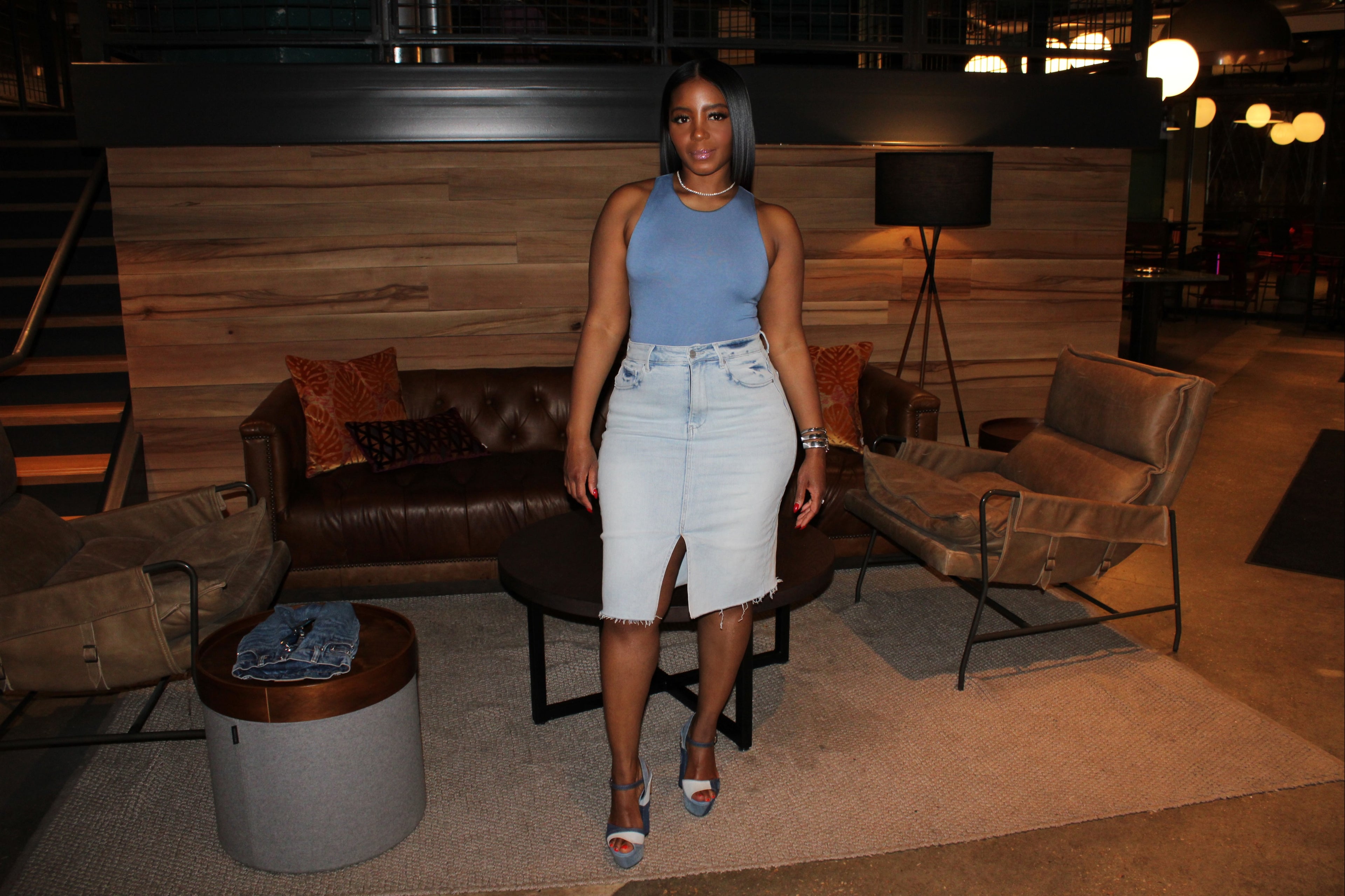 Stretch Denim Pencil Skirt w. Split - The Vault by Sacha