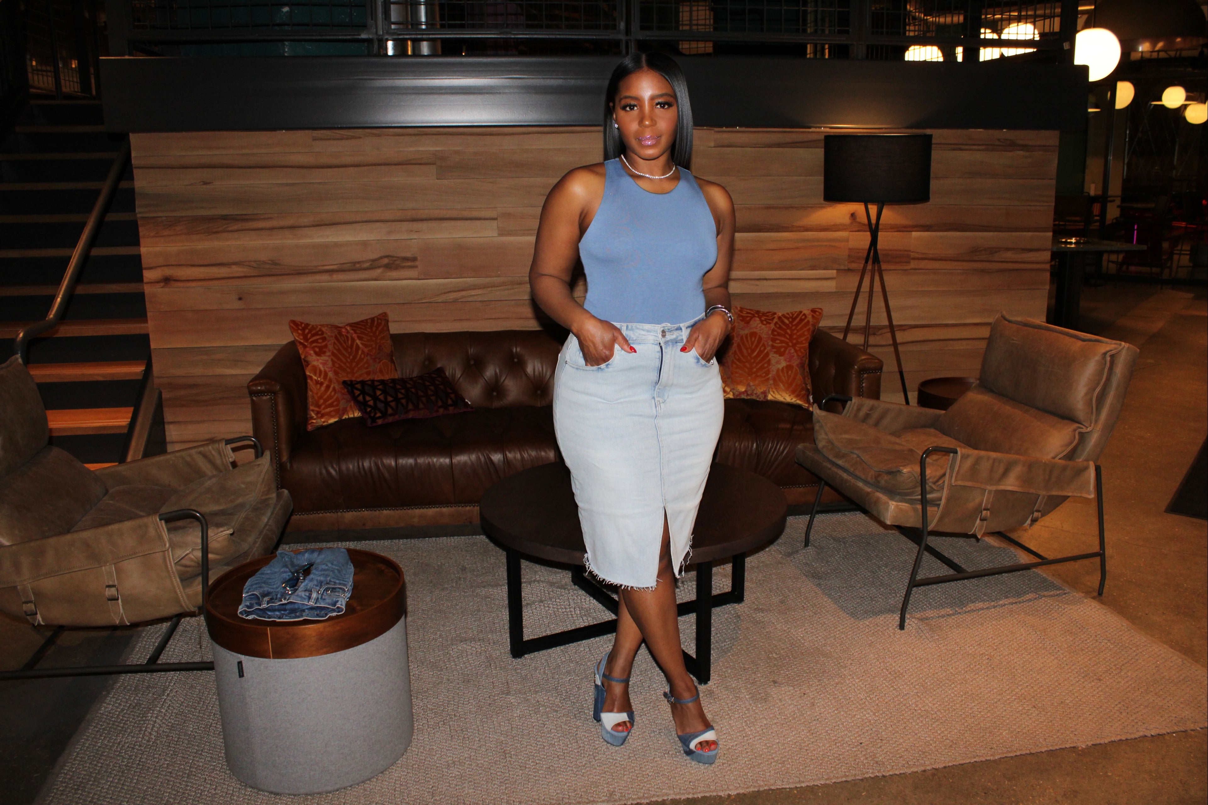 Stretch Denim Pencil Skirt w. Split - The Vault by Sacha