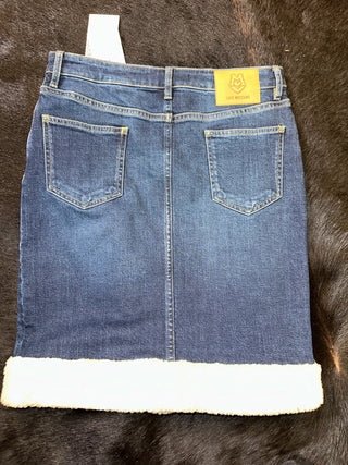 Moschino Stretch Denim Shearling Skirt - The Vault by Sacha