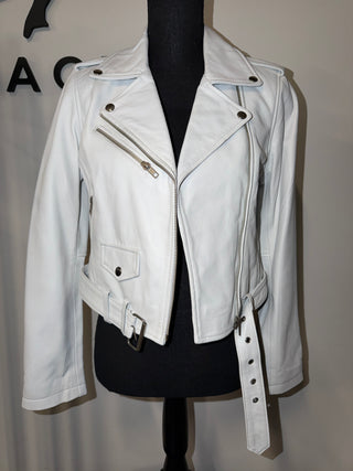 White Leather Classic Biker motorcycle jacket