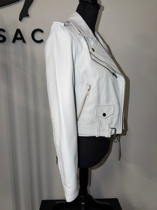 White Leather Classic Biker motorcycle jacket