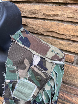 Custom Patchwork Camo Fringe Poncho - The Vault by Sacha