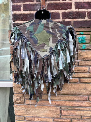 Custom Patchwork Camo Fringe Poncho - The Vault by Sacha