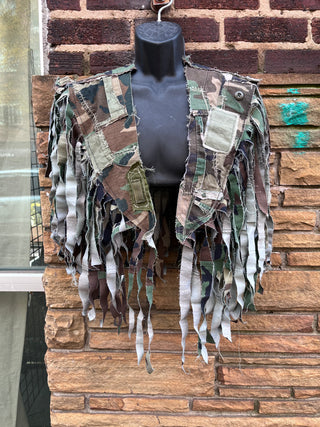 Custom Patchwork Camo Fringe Poncho - The Vault by Sacha