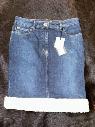 Moschino Stretch Denim Shearling Skirt - The Vault by Sacha