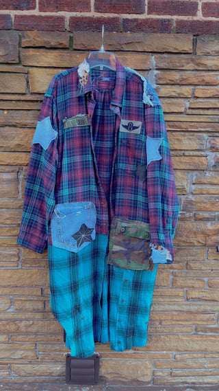 Custom Multi Plaid Blues Patchwork Duster