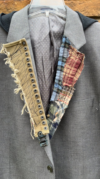 Custom Patchwork Grommet Hoodie Blazer