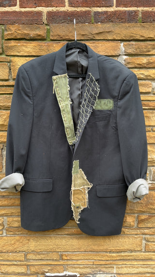 Custom Dark Gray Net Patchwork Blazer