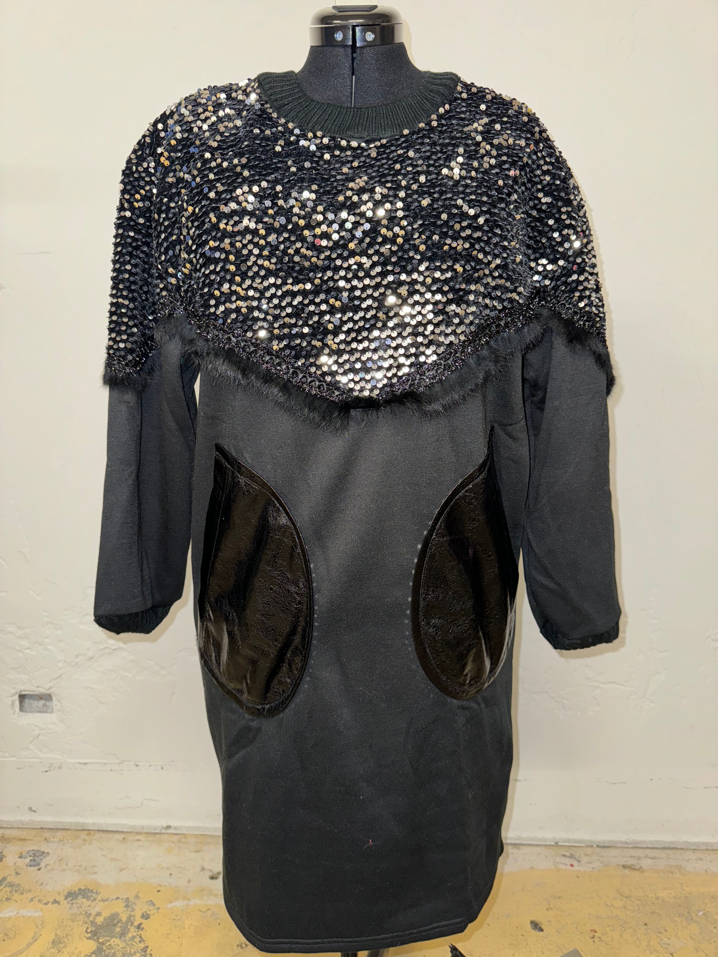 Sequin Leather Pocket Sweater Dress | FINAL SALE