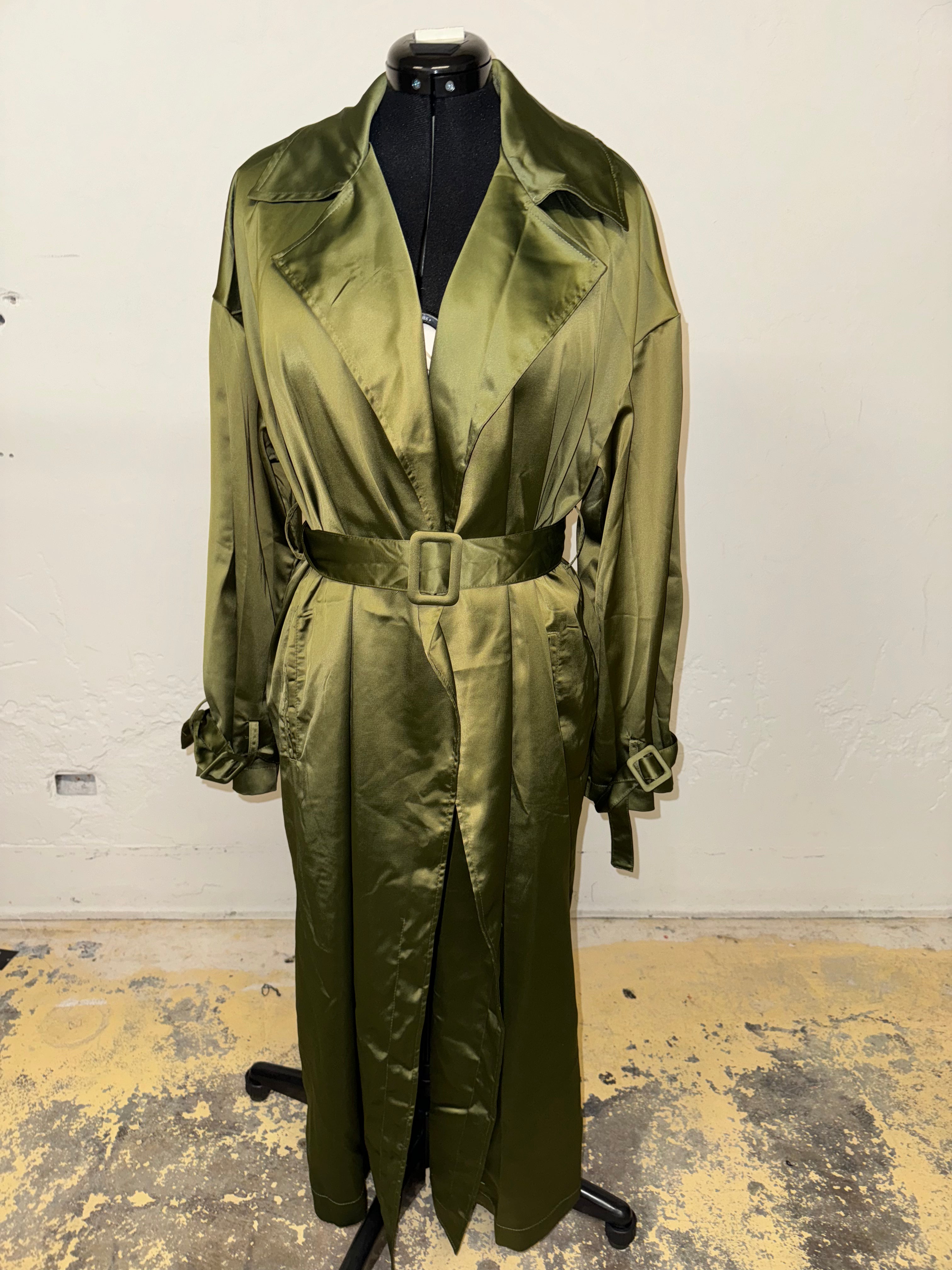 Olive Satin Trench | FINAL SALE