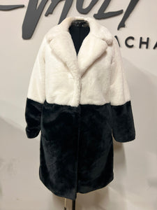 Black & White Contrast Fur Coat