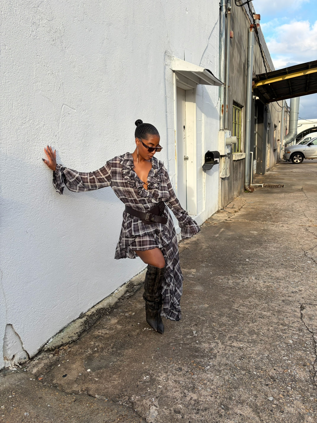 Ruffled Up Plaid Mini Dress - The Vault by Sacha