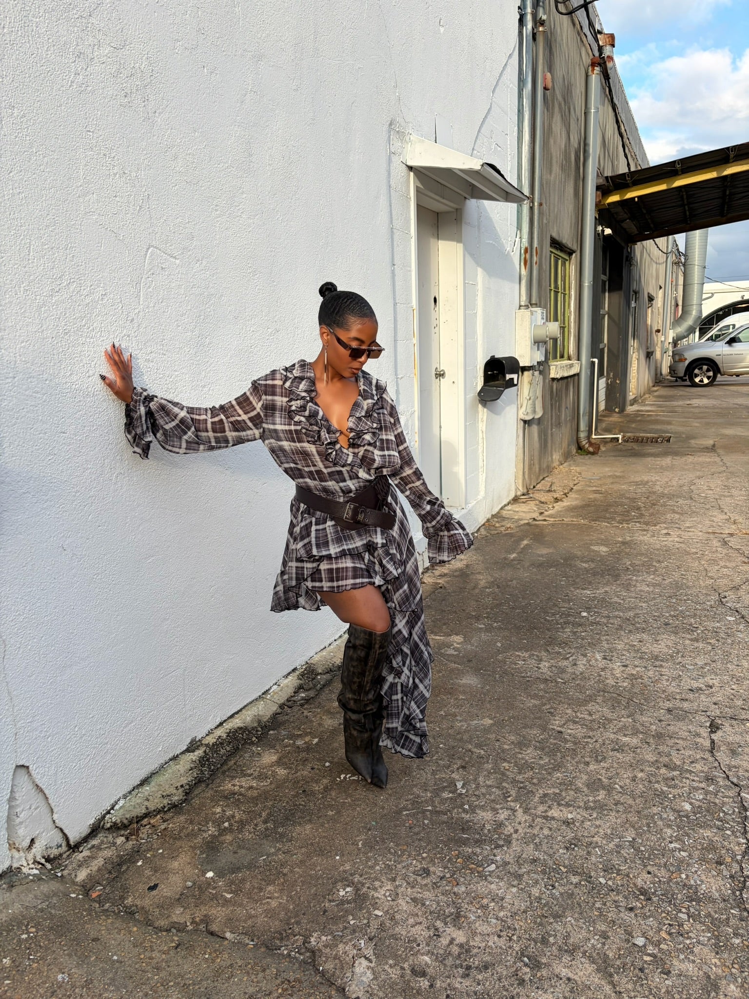 Ruffled Up Plaid Mini Dress - The Vault by Sacha