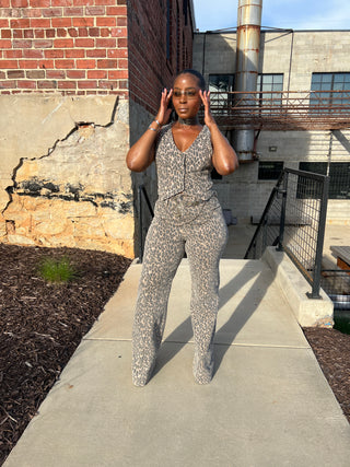 Savage Chic Leopard Denim Two Piece Set | VEST ONLY