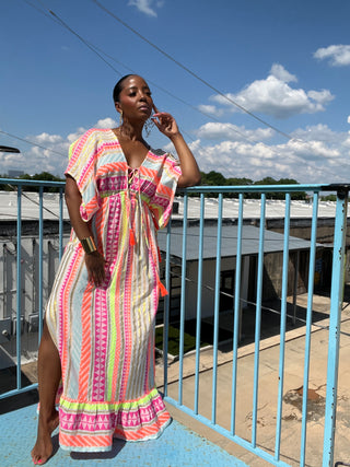 Flirty Fluorescent Striped Maxi Dress