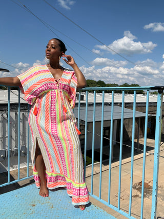Flirty Fluorescent Striped Maxi Dress