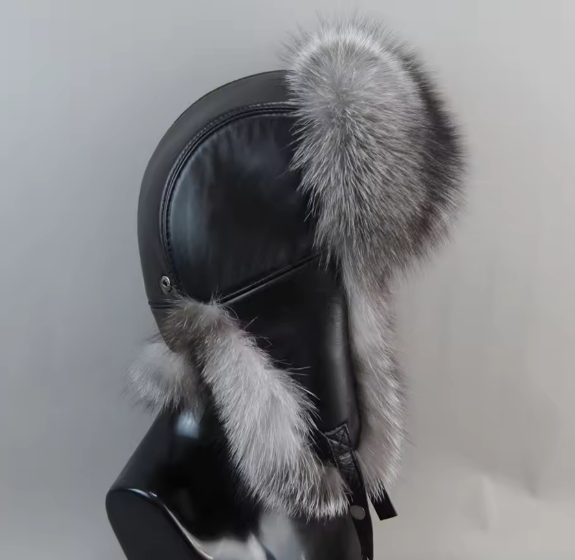 Silver Genuine Leather & Fox Fur Trapper Hat - The Vault by Sacha