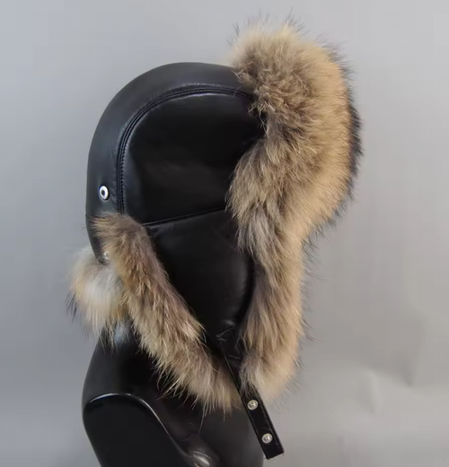 Brown Genuine Leather & Fox Fur Trapper Hat - The Vault by Sacha