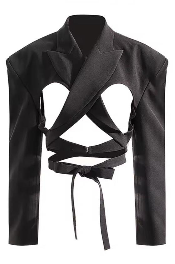 Black Cropped Cut Out Blazer - The Vault by Sacha