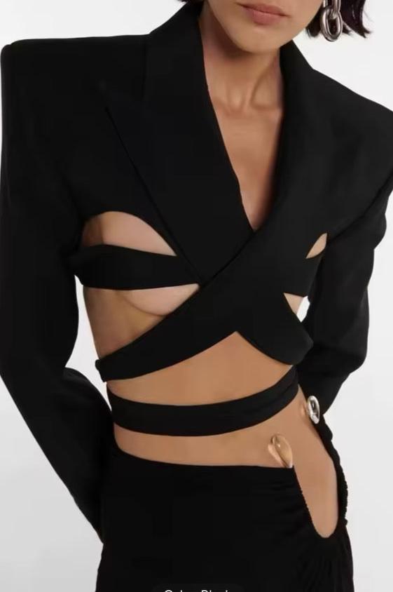 Black Cropped Cut Out Blazer - The Vault by Sacha
