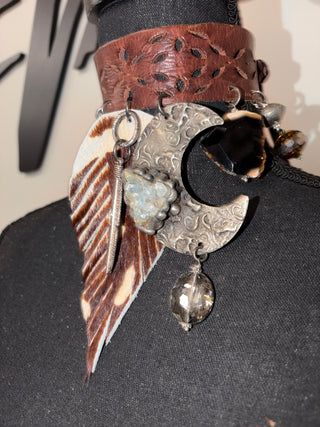 The Tribal Moon Warrior Handmade Leather Choker