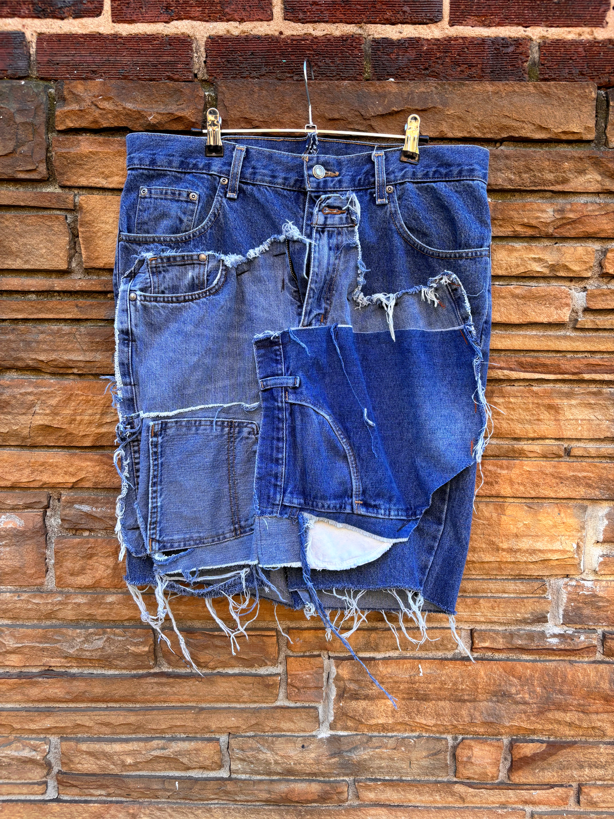 Custom Reworked Denim Skirt 34 inch waist stretch - The Vault by Sacha