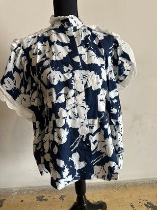 Blue Floral top w/ Lace Trim - The Vault by Sacha
