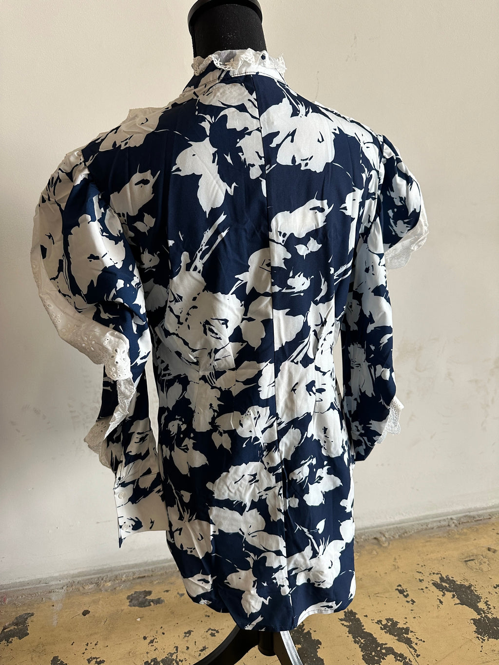 Blue Floral top w/ Lace Trim - The Vault by Sacha