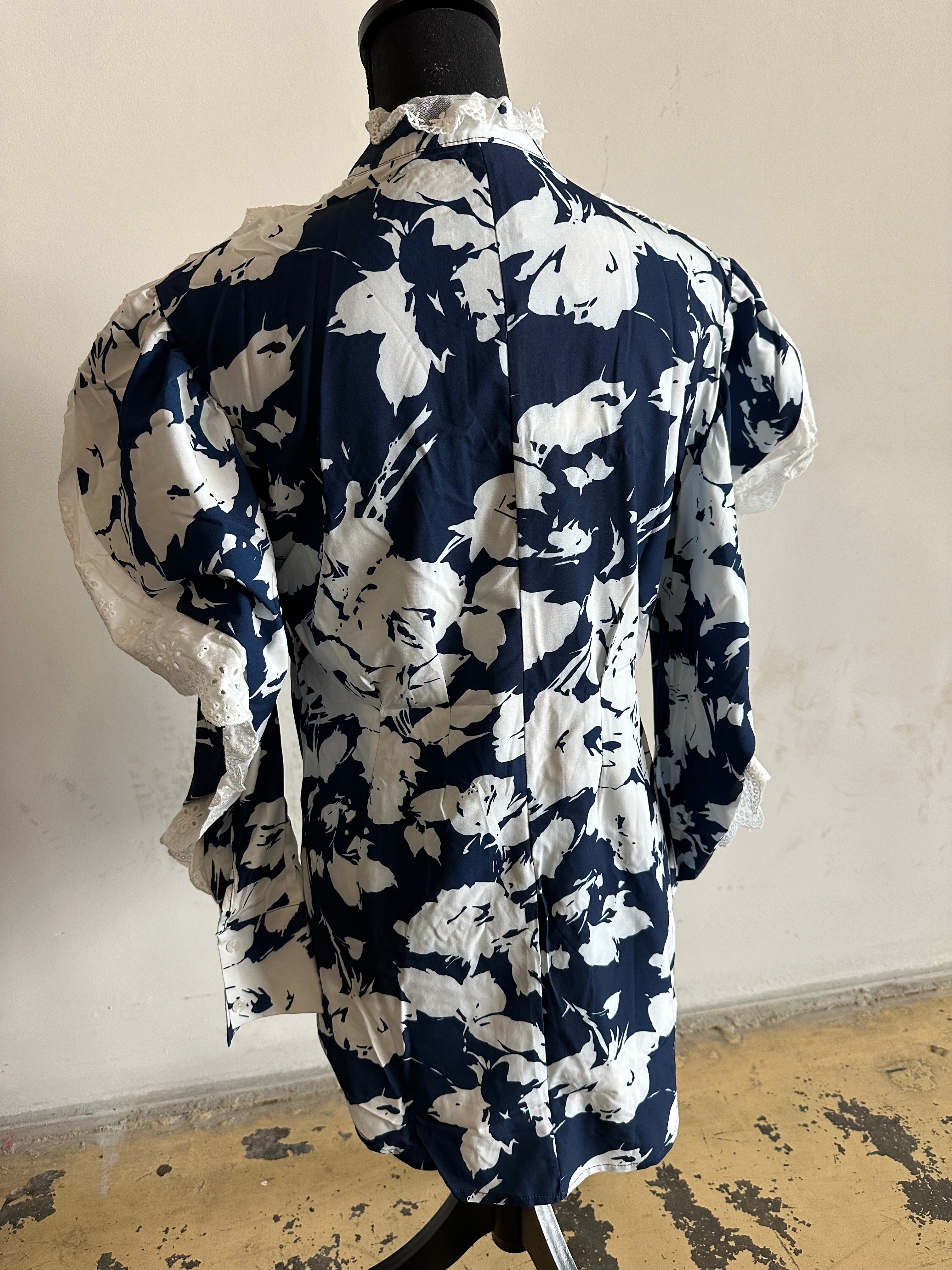 Blue Floral top w/ Lace Trim - The Vault by Sacha
