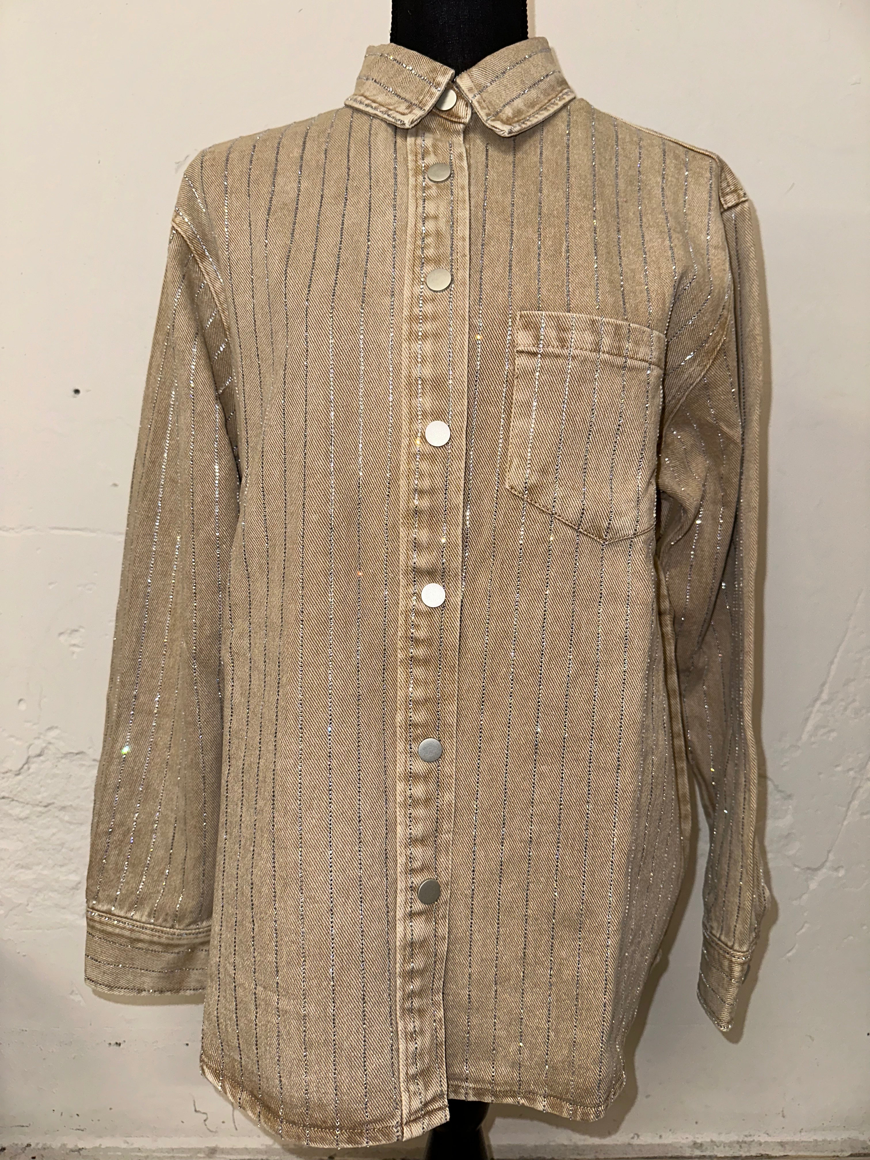 Tan Metallic Striped Shirt - The Vault by Sacha
