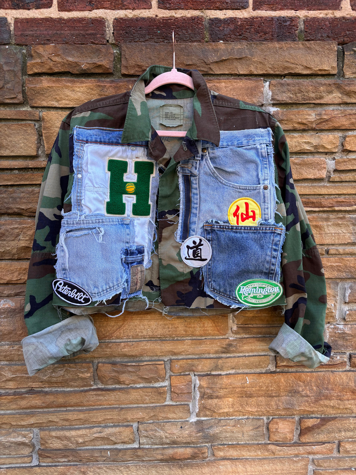 H Custom Reworked Denim Bomber Jacket - Medium - The Vault by Sacha