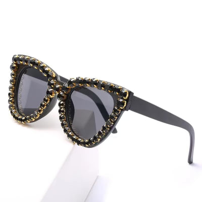 Black Gemstone Cat Eye Sunglasses