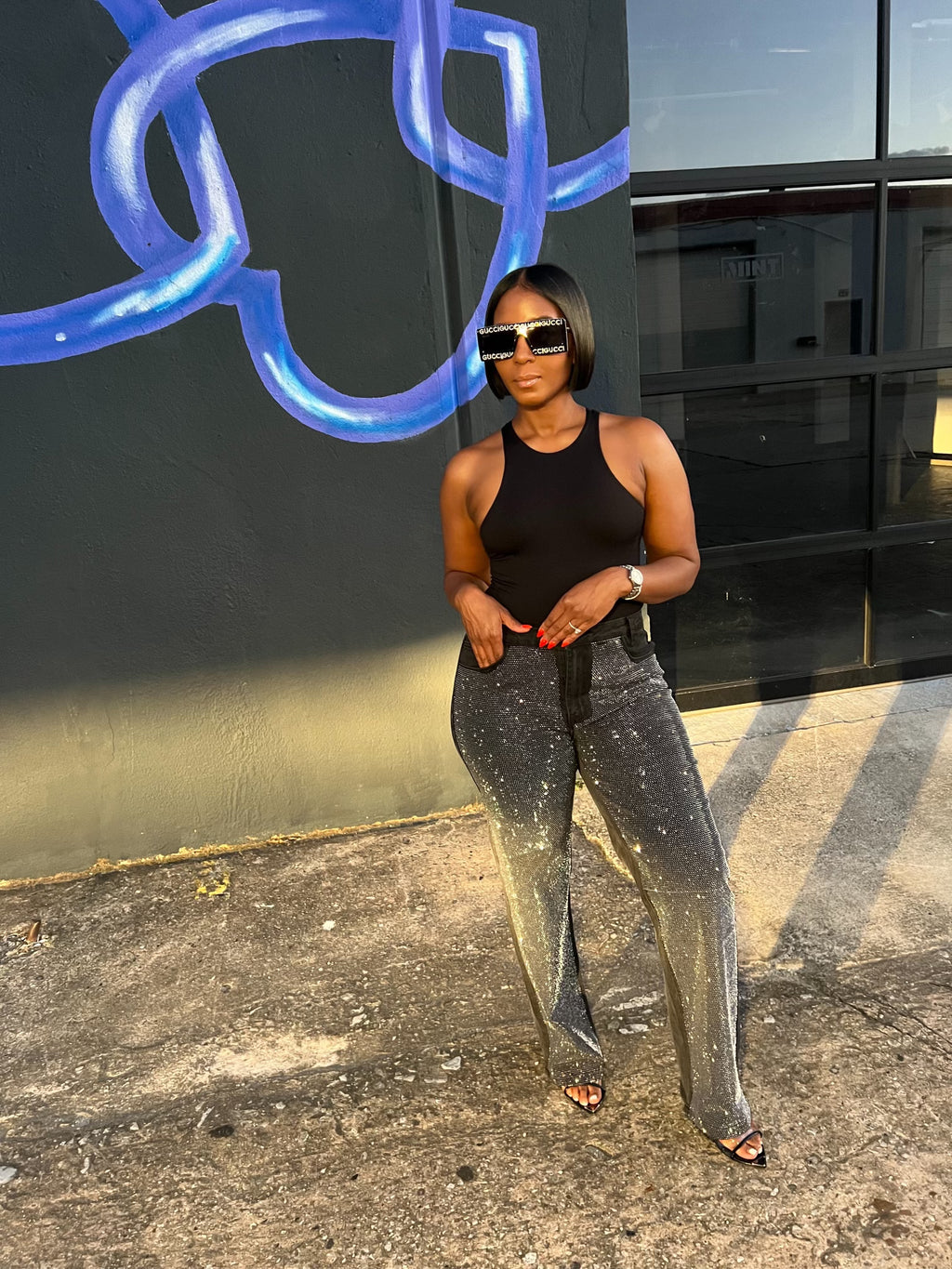 Black Rhinestone Jeans - The Vault by Sacha