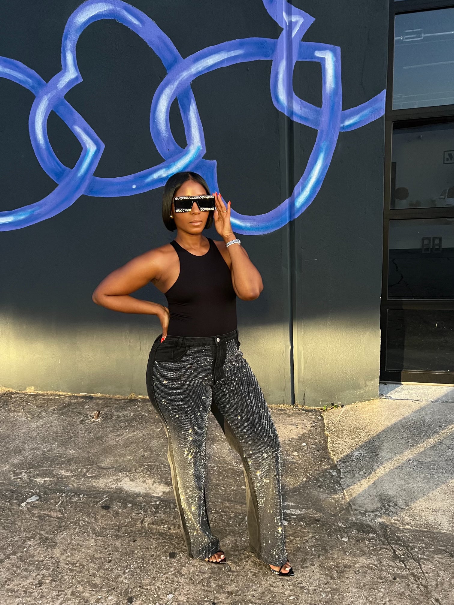 Black Rhinestone Jeans - The Vault by Sacha