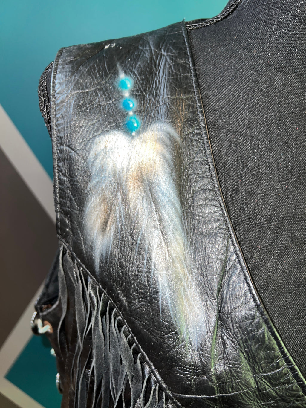 Hand Painted Beaded Fringe Leather Vest | L - The Vault by Sacha