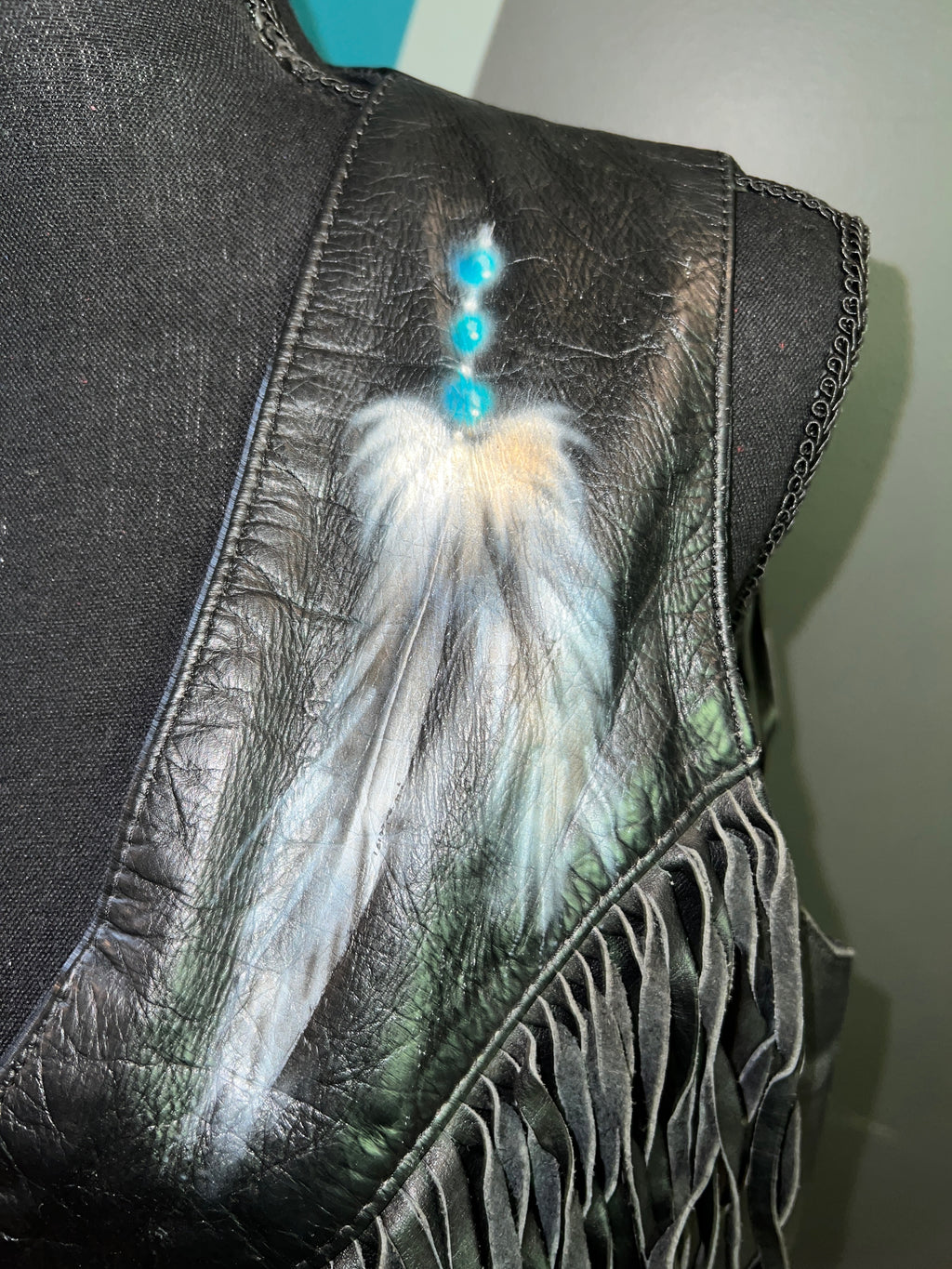 Hand Painted Beaded Fringe Leather Vest | L - The Vault by Sacha