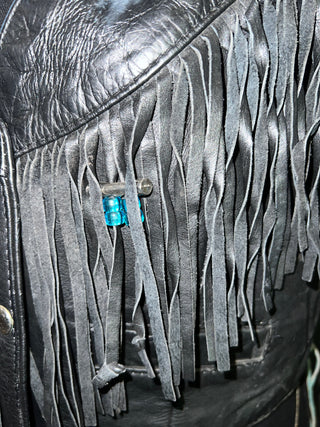 Hand Painted Beaded Fringe Leather Vest | L