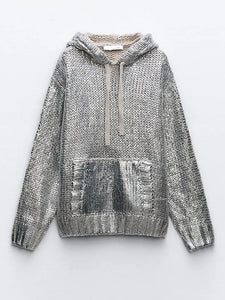 Silver knit hoodie w/Pockets