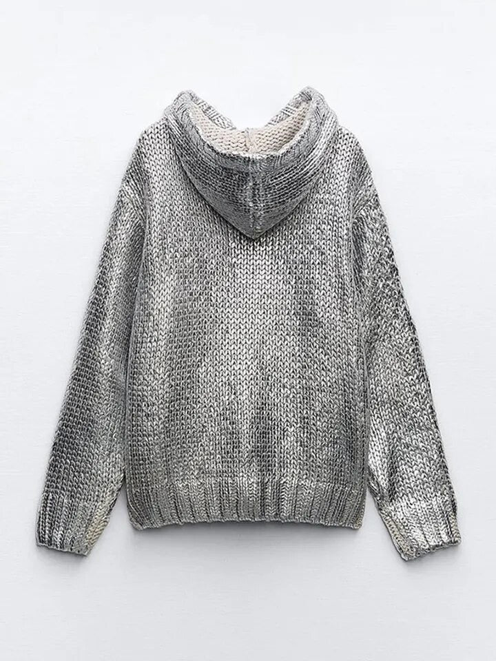 Silver knit hoodie w/Pockets