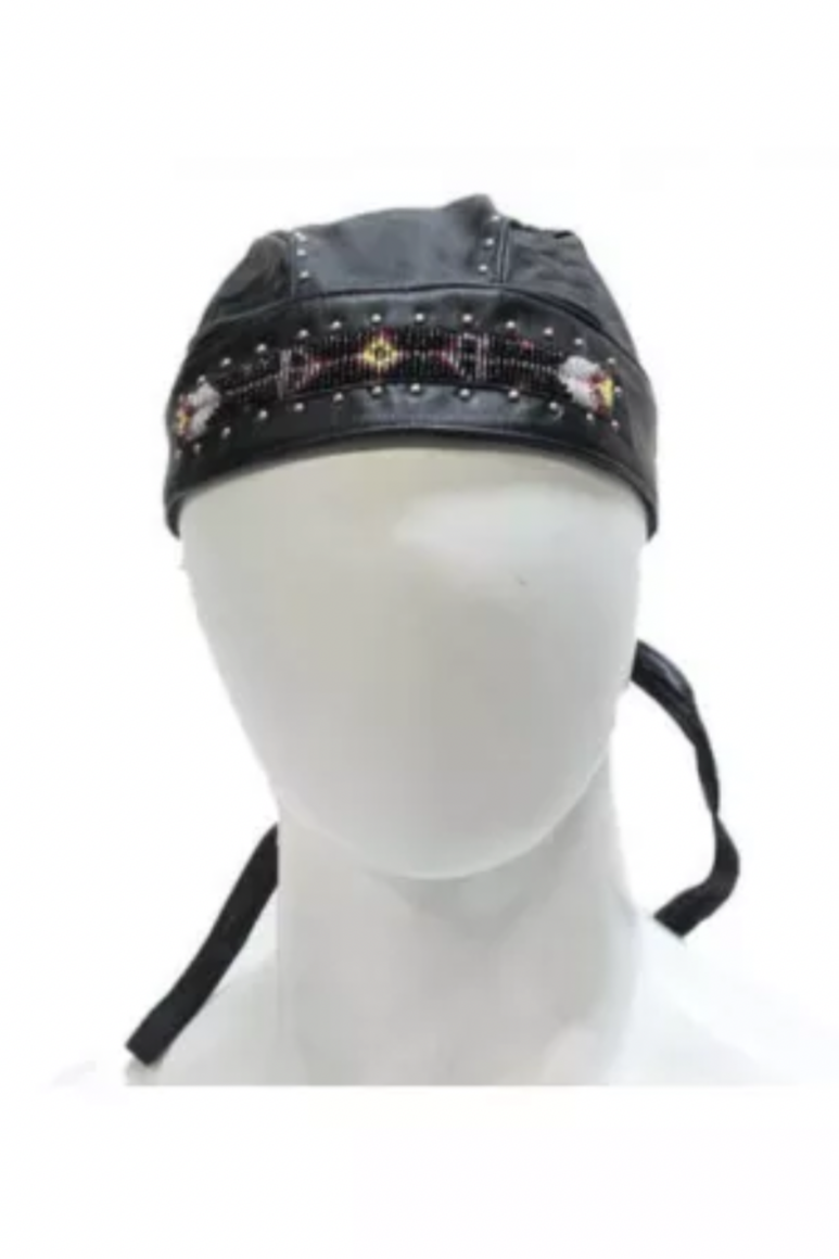 Beaded Studded Leather Biker Cap - The Vault by Sacha